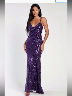 NWT Lulus Photo Finish Purple Sequin Lace-Up Maxi Dress XS